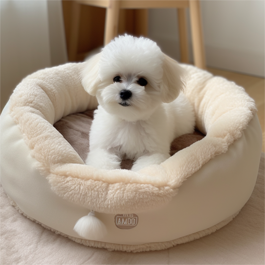 Cozy Retreat: White Plush Dog Bed
